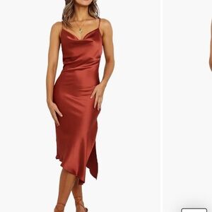 Petal & Pup Cyprus Satin Slip Dress in Rust/Burnt Orange